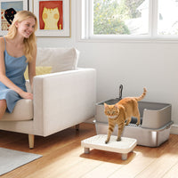 HKM-7974845 Stainless Steel Cat Litter Box with High Sides, Scoop, and Anti-Urine Leakage Design