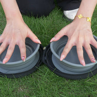 HKM-7975357 Folding Outdoor Pet Bowl Set for Water and Food, TPR & Oxford Cloth - Gray, 17.5 x 17 x 4.9cm