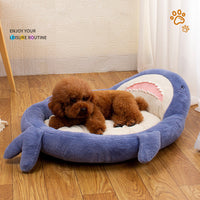 HKM-7976637 Cozy Shark Pattern Pet Bed for Small to Medium Dogs and Cats - Soft Velvet Cushion Sleeping Mat