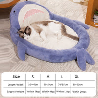 HKM-7976637 Cozy Shark Pattern Pet Bed for Small to Medium Dogs and Cats - Soft Velvet Cushion Sleeping Mat