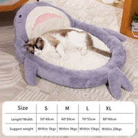 HKM-7976637 Cozy Shark Pattern Pet Bed for Small to Medium Dogs and Cats - Soft Velvet Cushion Sleeping Mat