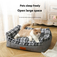 HKM-7979197 Striped Open Nest Square Kennel for Dogs - Plush Fabric in Light and Dark Gray