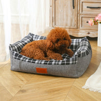 HKM-7979197 Striped Open Nest Square Kennel for Dogs - Plush Fabric in Light and Dark Gray