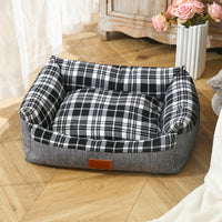 HKM-7979197 Striped Open Nest Square Kennel for Dogs - Plush Fabric in Light and Dark Gray
