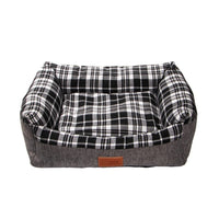 HKM-7979197 Striped Open Nest Square Kennel for Dogs - Plush Fabric in Light and Dark Gray