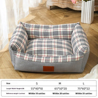 HKM-7979197 Striped Open Nest Square Kennel for Dogs - Plush Fabric in Light and Dark Gray
