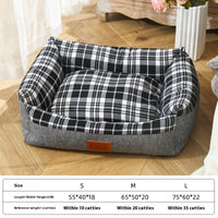 HKM-7979197 Striped Open Nest Square Kennel for Dogs - Plush Fabric in Light and Dark Gray