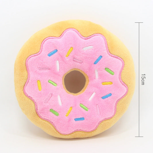 HKM-7979965 Donut Plush Toy for Dogs - 15Cm Bagel Sounding Toy in Pink, Brown, Green, and Blue