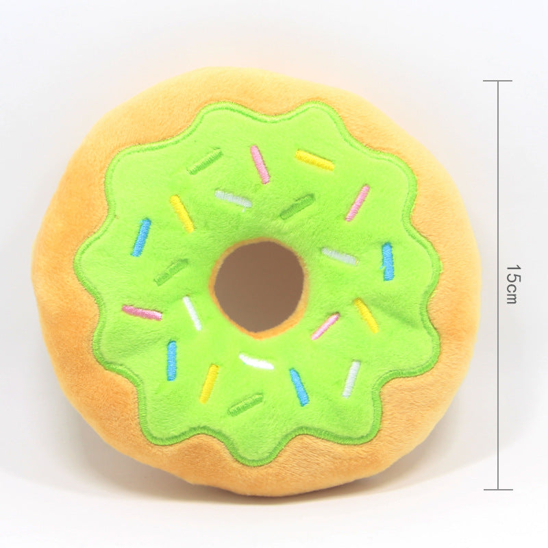 HKM-7979965 Donut Plush Toy for Dogs - 15Cm Bagel Sounding Toy in Pink, Brown, Green, and Blue