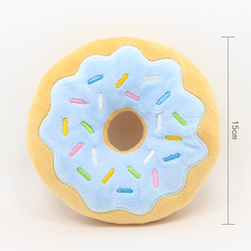 HKM-7979965 Donut Plush Toy for Dogs - 15Cm Bagel Sounding Toy in Pink, Brown, Green, and Blue