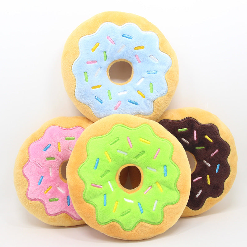 HKM-7979965 Donut Plush Toy for Dogs - 15Cm Bagel Sounding Toy in Pink, Brown, Green, and Blue