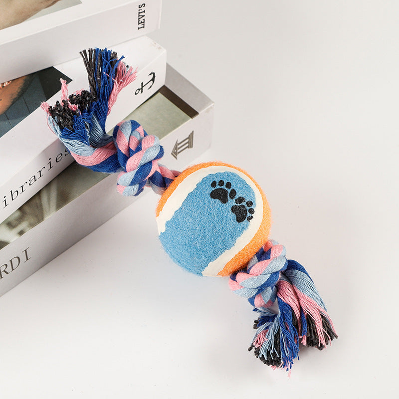 HKM-798035 Durable Puppy Molar Toy with Tennis Cotton Rope for Medium and Large Dogs