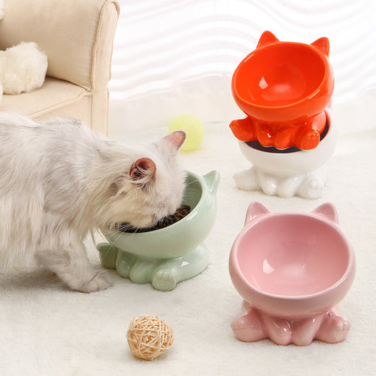 HKM-798099 Bevel Ceramic Neck Bowl for Cats - Available in Multiple Colors