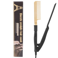 HKM-798227 Portable Wet and Dry Hair Straightening Comb - Brass and Black, Alloy + ABS, Heats Up to 190°C in 3 Minutes
