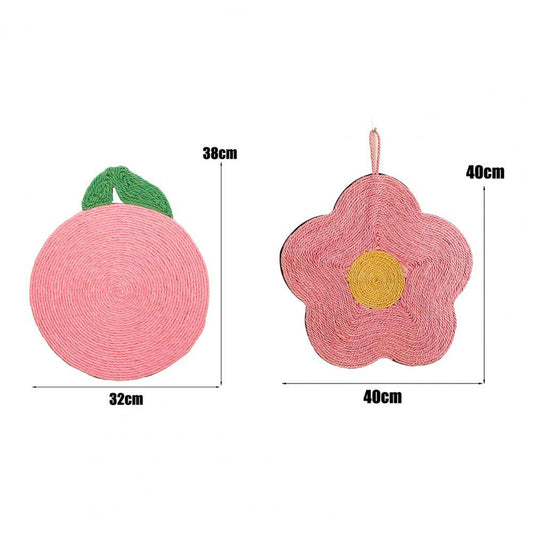 HKM-7982397 Natural Sisal Cat Scratch Pad - Flower & Orange Shapes, Traceless Hook for Wall Hanging, Indoor Claw Grinder Mat