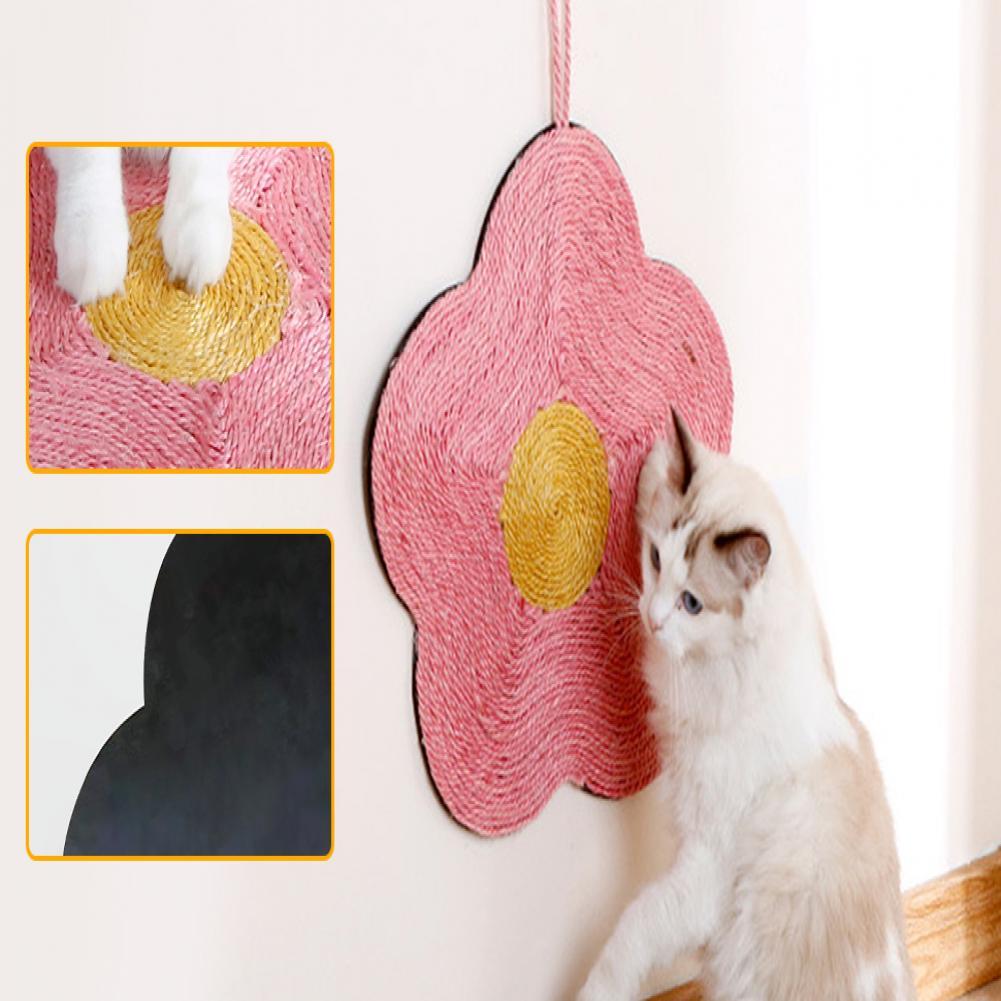 HKM-7982397 Natural Sisal Cat Scratch Pad - Flower & Orange Shapes, Traceless Hook for Wall Hanging, Indoor Claw Grinder Mat