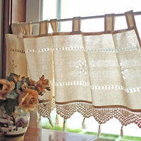 HKM-798291 Coarse Cotton Linen Crochet Coffee Rod Curtain - American Style, 150CM x 45CM, Ideal for Living Room, Bedroom, Balcony