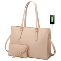 HKM-798291 Fashionable 2-Piece Laptop Tote Handbag Set for Women - Large Leather Shoulder Bags with Croc Design