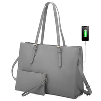 HKM-798291 Fashionable 2-Piece Laptop Tote Handbag Set for Women - Large Leather Shoulder Bags with Croc Design
