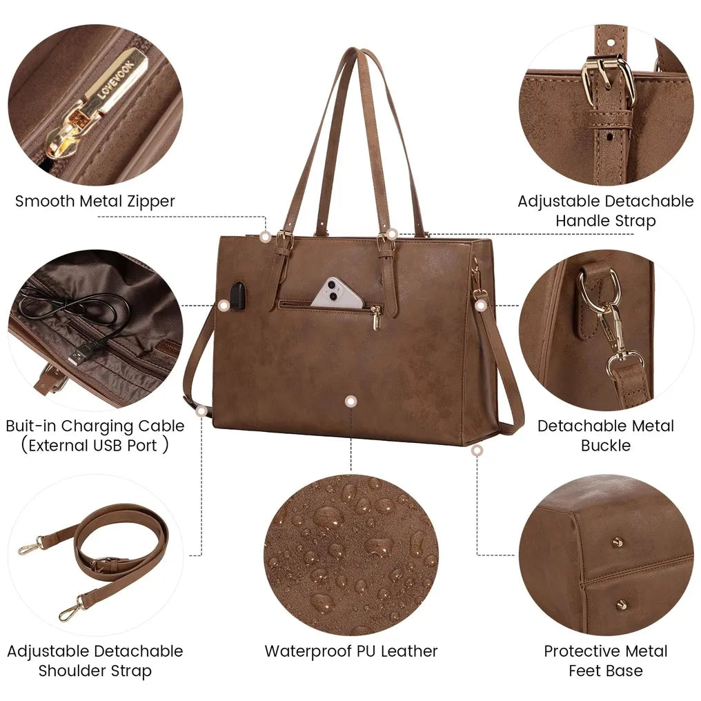 HKM-798291 Fashionable 2-Piece Laptop Tote Handbag Set for Women - Large Leather Shoulder Bags with Croc Design