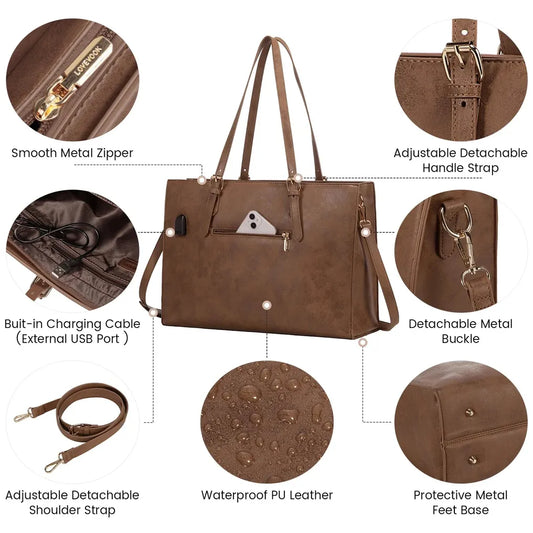 HKM-798291 Fashionable 2-Piece Laptop Tote Handbag Set for Women - Large Leather Shoulder Bags with Croc Design