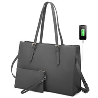HKM-798291 Fashionable 2-Piece Laptop Tote Handbag Set for Women - Large Leather Shoulder Bags with Croc Design