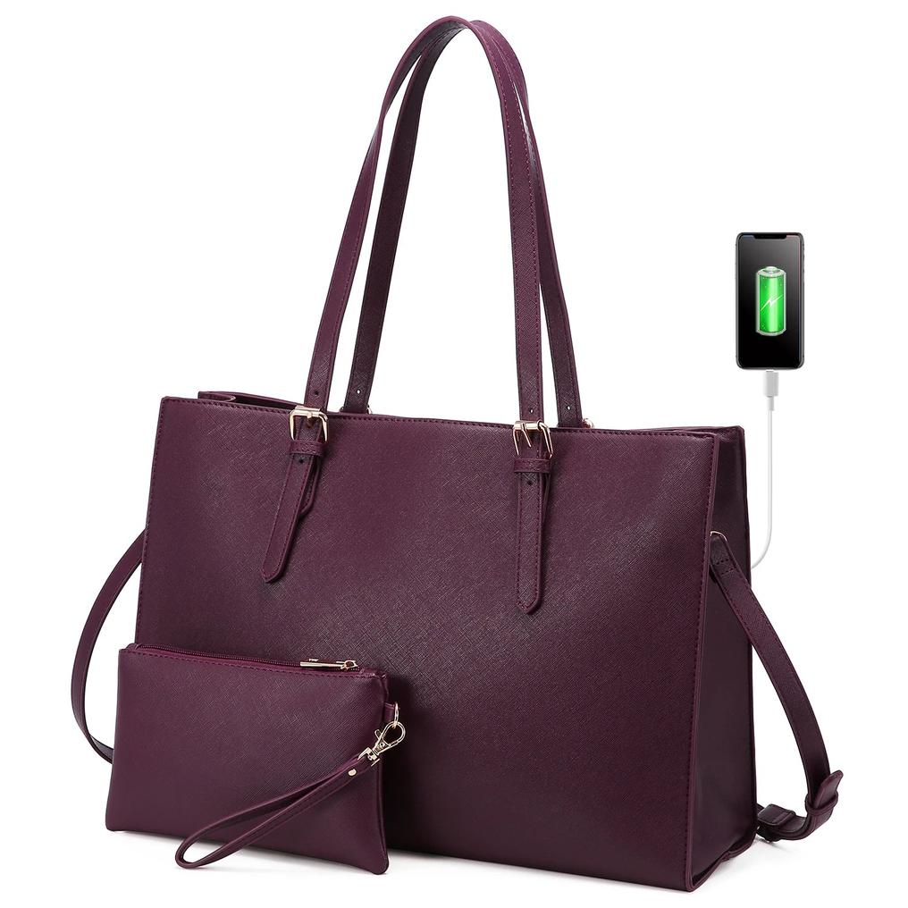 HKM-798291 Fashionable 2-Piece Laptop Tote Handbag Set for Women - Large Leather Shoulder Bags with Croc Design