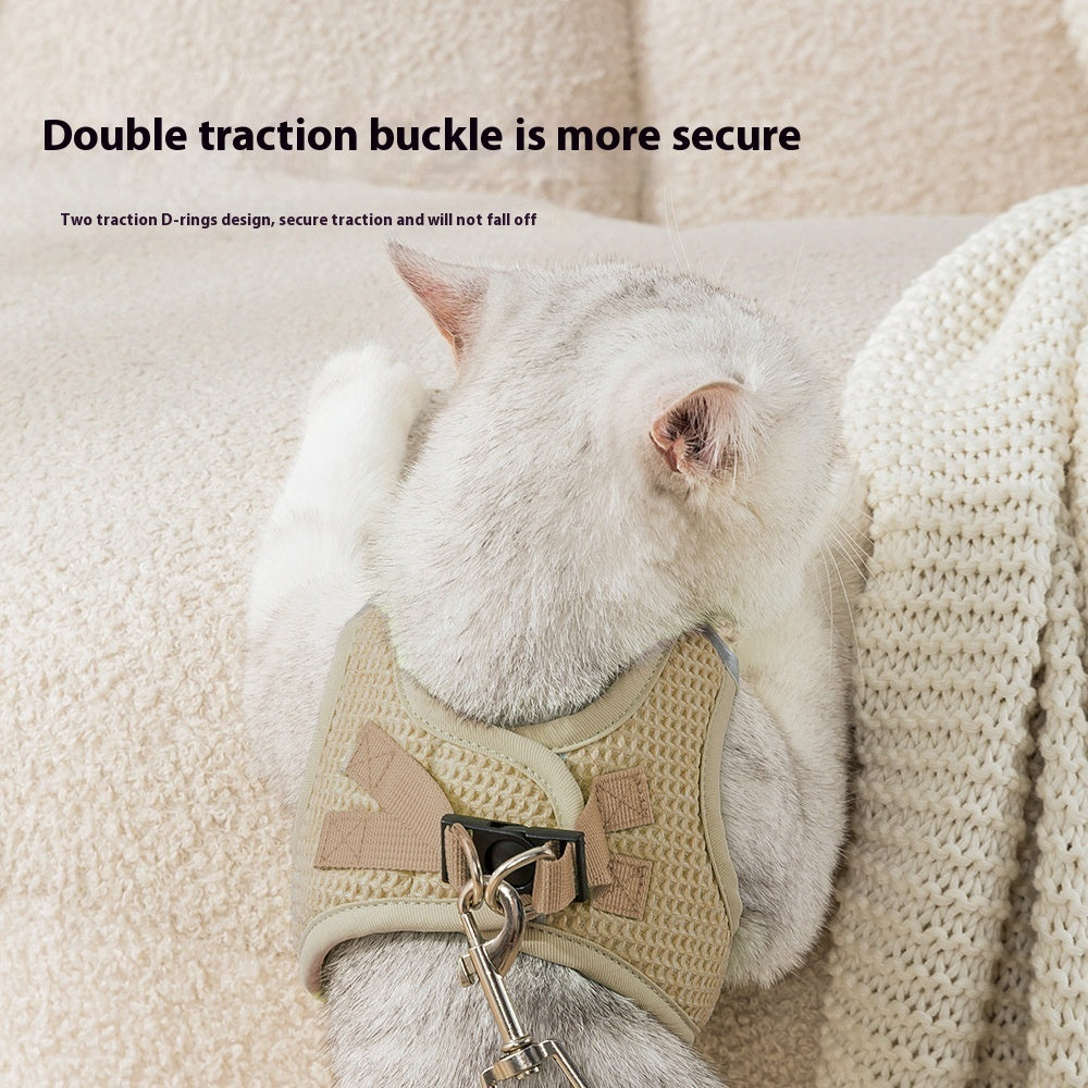 HKM-7984701 Waffle Cat Adjustable Chest Strap with Pulling Rope in Brown, Green, and Purple