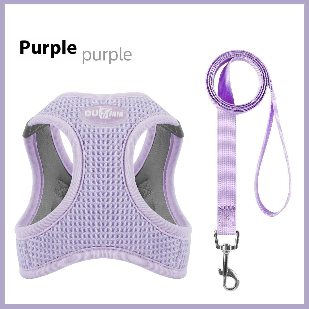 HKM-7984701 Waffle Cat Adjustable Chest Strap with Pulling Rope in Brown, Green, and Purple