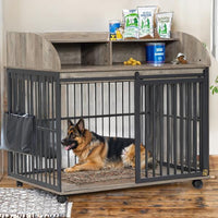 HKM-798739 Elegant Furniture-Style Large Dog Crate with Sliding Door and Ample Storage, Suitable for Medium Dogs up to 90 LBS