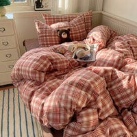 HKM-798739 Japanese Style Plaid Cotton Bedding Set - Available in Multiple Sizes