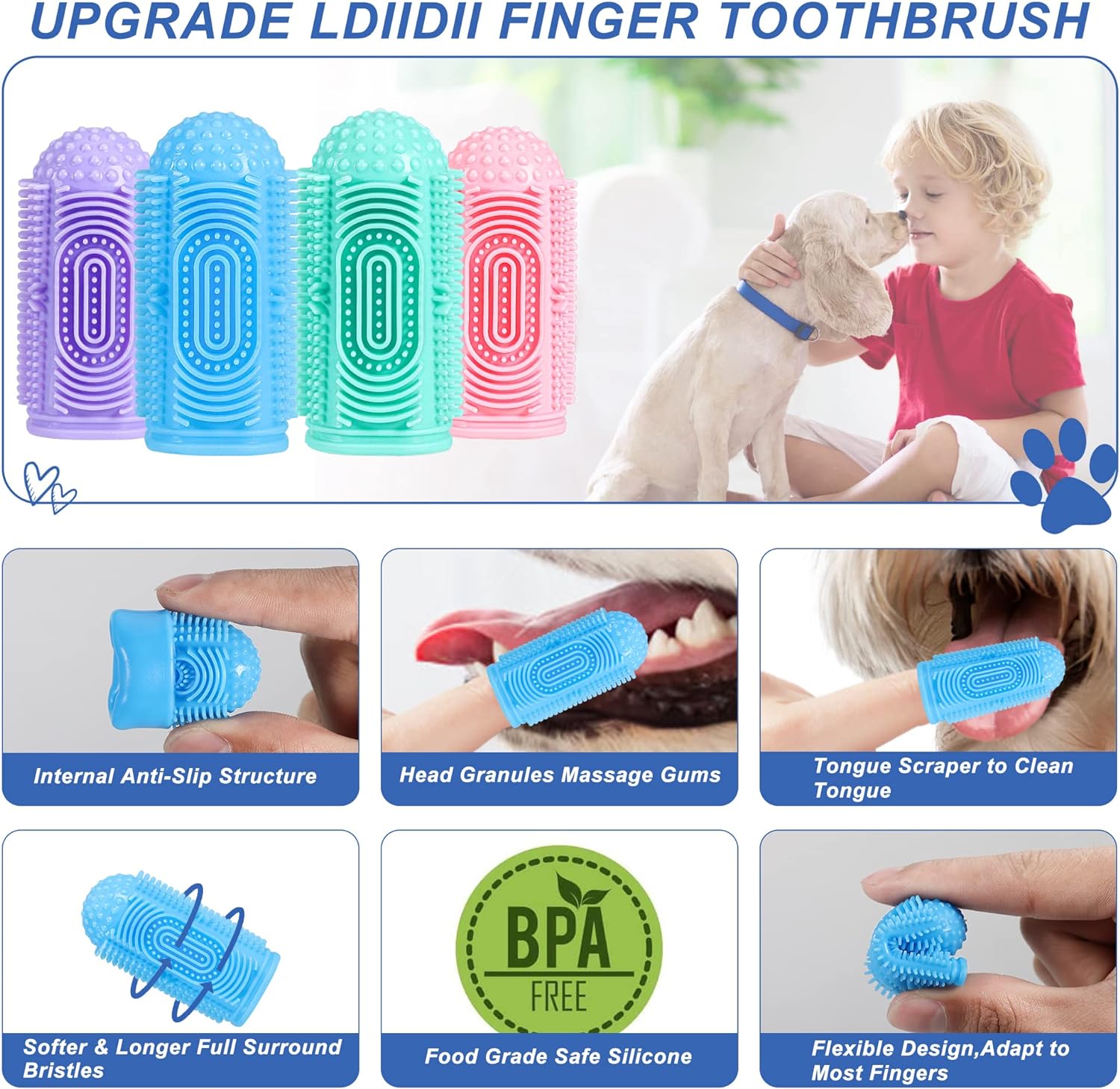 HKM-7988157 360° Silicone Dog and Cat Toothbrush Kit with Finger Brush for Effective Dental Care and Fresh Breath