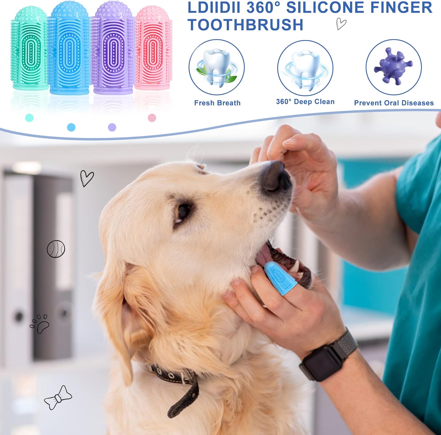 HKM-7988157 360° Silicone Dog and Cat Toothbrush Kit with Finger Brush for Effective Dental Care and Fresh Breath