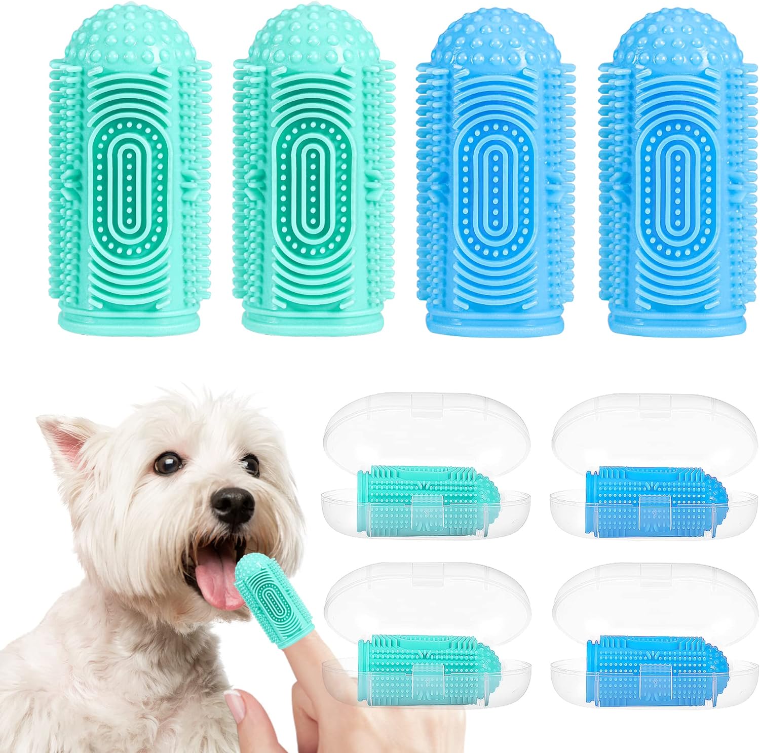 HKM-7988157 360° Silicone Dog and Cat Toothbrush Kit with Finger Brush for Effective Dental Care and Fresh Breath