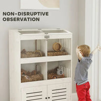 HKM-7988541 Spacious Hamster Cage with Clear Panels and Storage Cabinet for Multiple Small Pets
