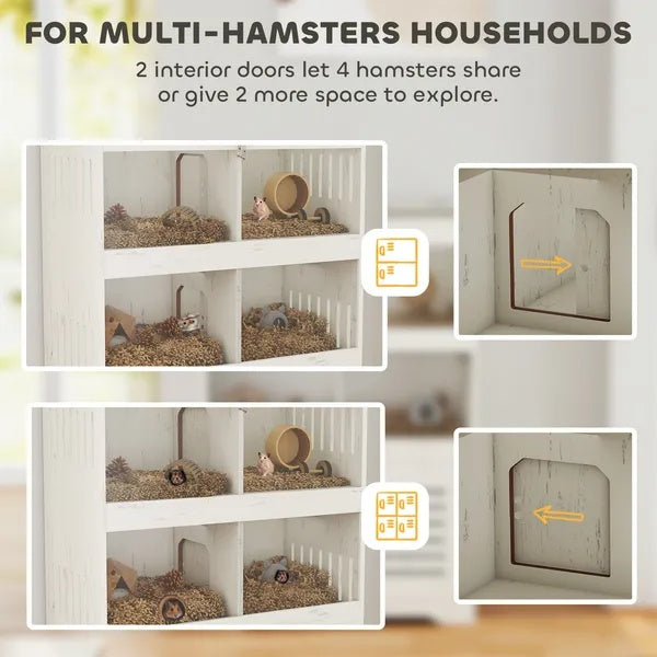 HKM-7988541 Spacious Hamster Cage with Clear Panels and Storage Cabinet for Multiple Small Pets