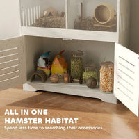 HKM-7988541 Spacious Hamster Cage with Clear Panels and Storage Cabinet for Multiple Small Pets