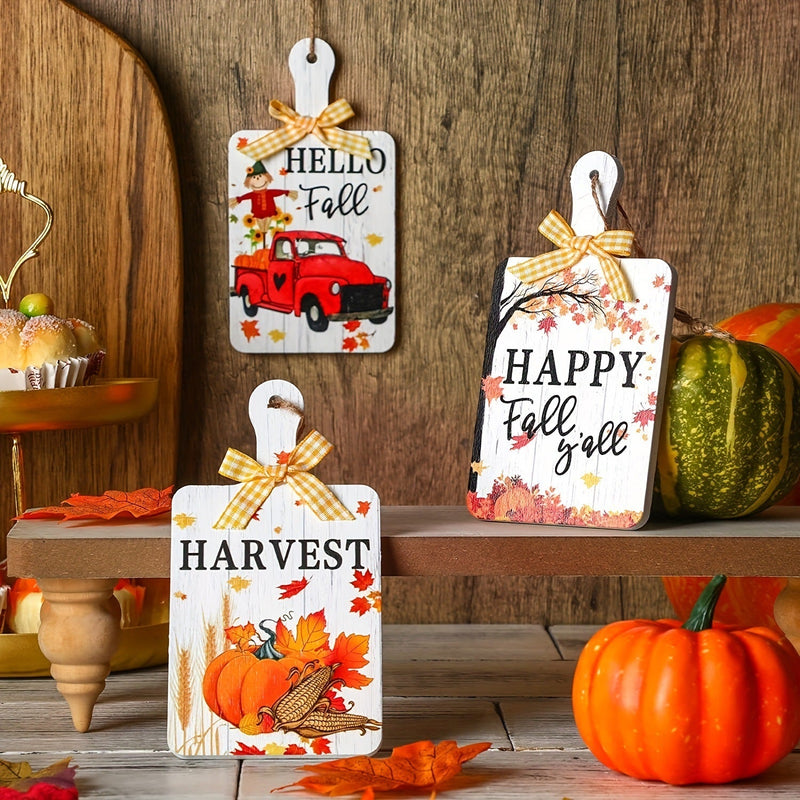 HKM-798867 Autumn Wooden Door Plate Pendant Set for Thanksgiving – 3 Decorative Styles
