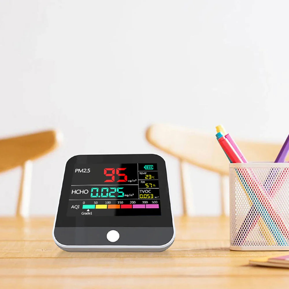 HKM-798931 8-in-1 Indoor Air Quality Monitor with PM2.5, TVOC, HCHO, and AQI Detection