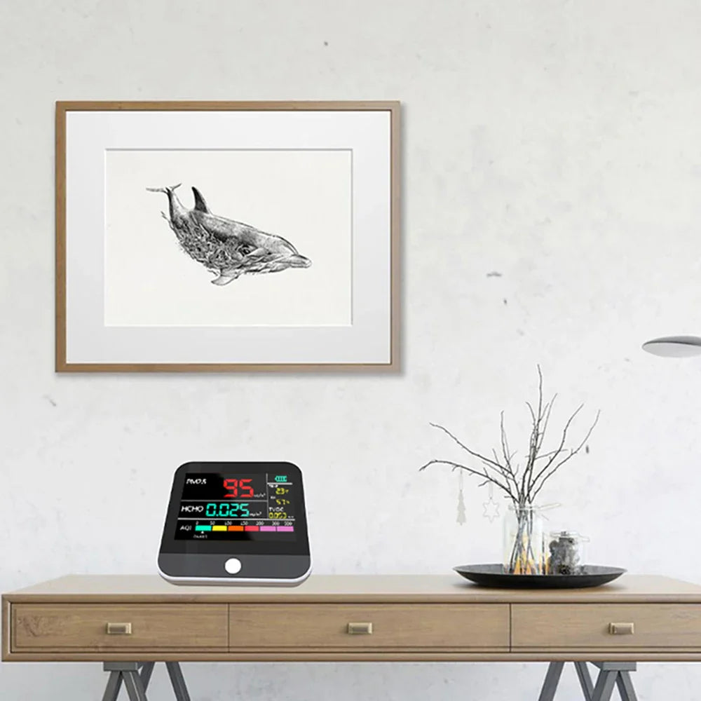 HKM-798931 8-in-1 Indoor Air Quality Monitor with PM2.5, TVOC, HCHO, and AQI Detection