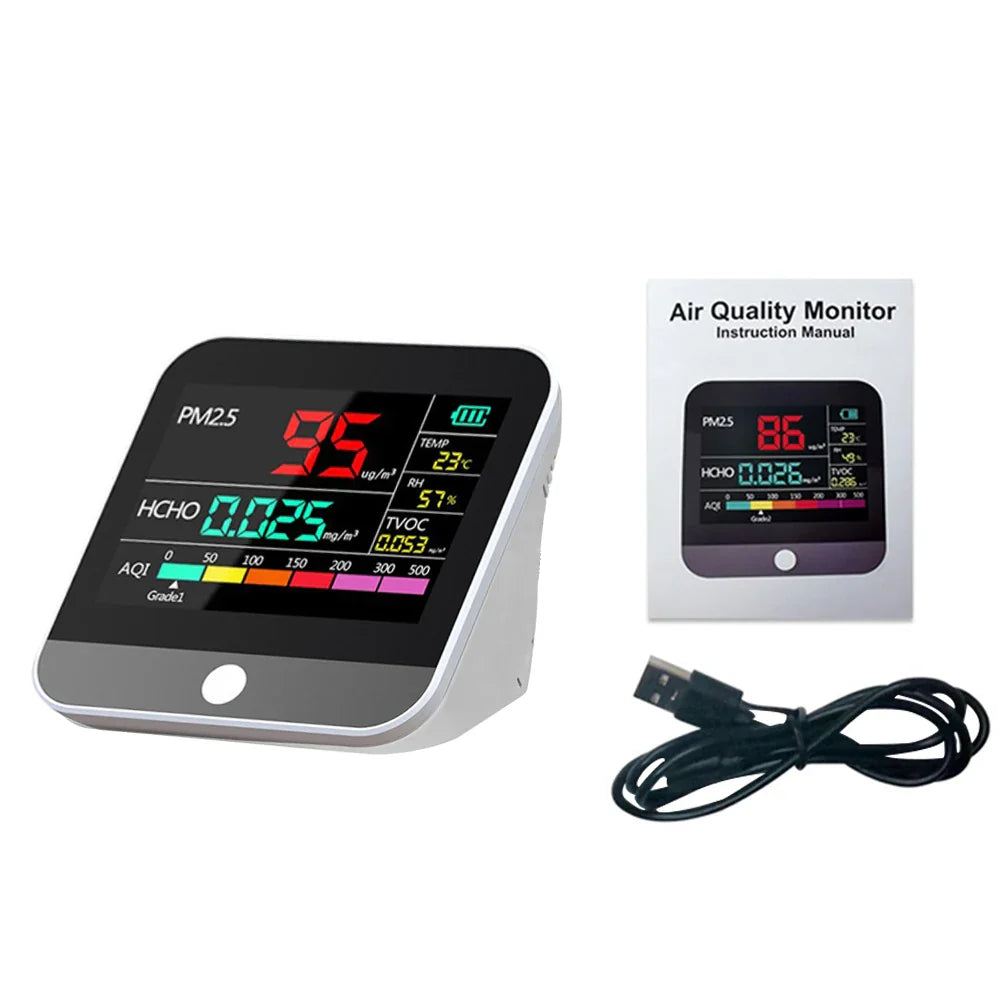 HKM-798931 8-in-1 Indoor Air Quality Monitor with PM2.5, TVOC, HCHO, and AQI Detection