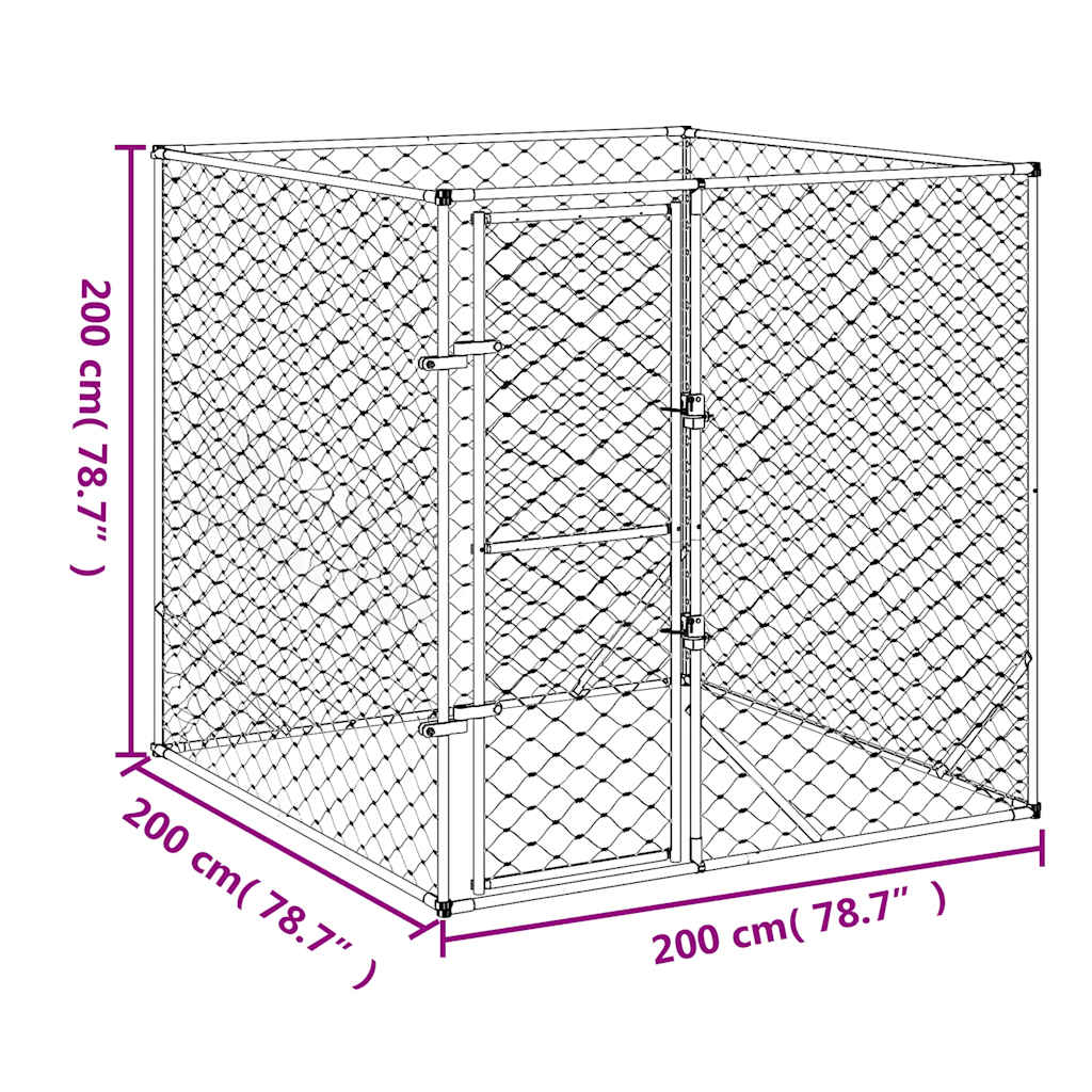 HKM-7989949 Galvanized Steel Outdoor Dog Kennel - 2x2x2 m Enclosure for Pets