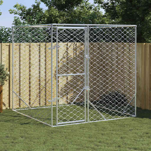 HKM-7989949 Galvanized Steel Outdoor Dog Kennel - 2x2x2 m Enclosure for Pets