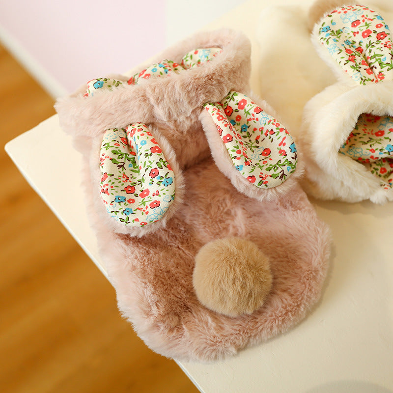 HKM-799059 Floral Rabbit Cotton Dog Coat with Big Ears for Pets - XS to XL Sizes Available