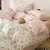 HKM-799059 Pure Cotton Four-Piece Bedding Set with Floral and Plant Patterns for Dorm Room Use