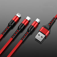 HKM-799123 Braided Fast Charging Cable with 3 Connectors for Android and Apple Devices - 1.2m Length