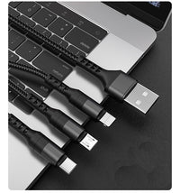 HKM-799123 Braided Fast Charging Cable with 3 Connectors for Android and Apple Devices - 1.2m Length
