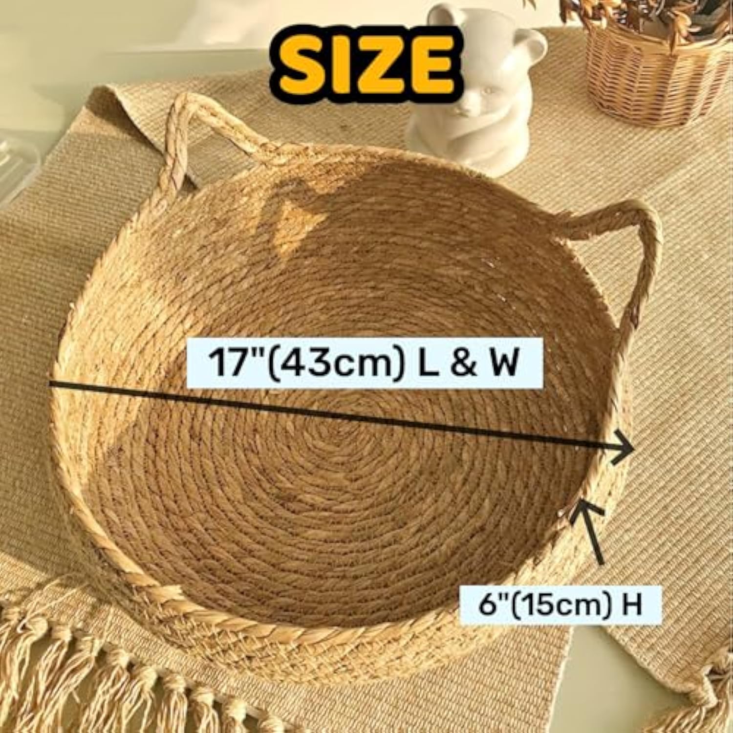 HKM-7992125 Natural Woven Cat Bed with Soft Cushion – Handmade Braided Cattail Leaf Pet House, Eco-Friendly Straw Nest