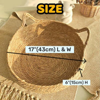 HKM-7992125 Natural Woven Cat Bed with Soft Cushion – Handmade Braided Cattail Leaf Pet House, Eco-Friendly Straw Nest