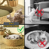 HKM-7992125 Natural Woven Cat Bed with Soft Cushion – Handmade Braided Cattail Leaf Pet House, Eco-Friendly Straw Nest